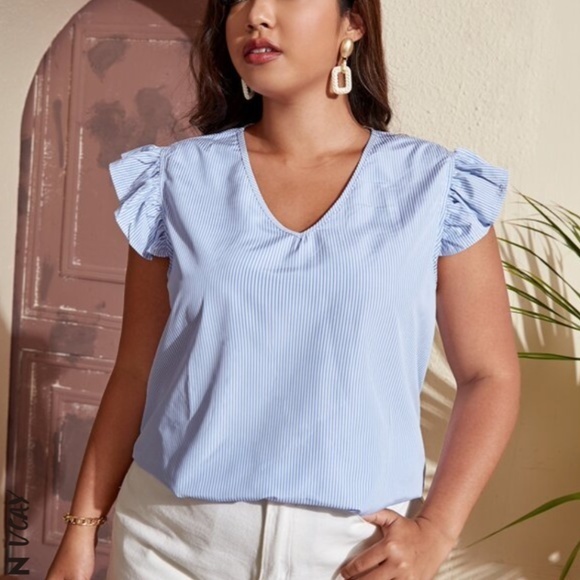 Stripe Ruffle Cap Sleeve Shirt 4XL NWOT - Picture 3 of 11